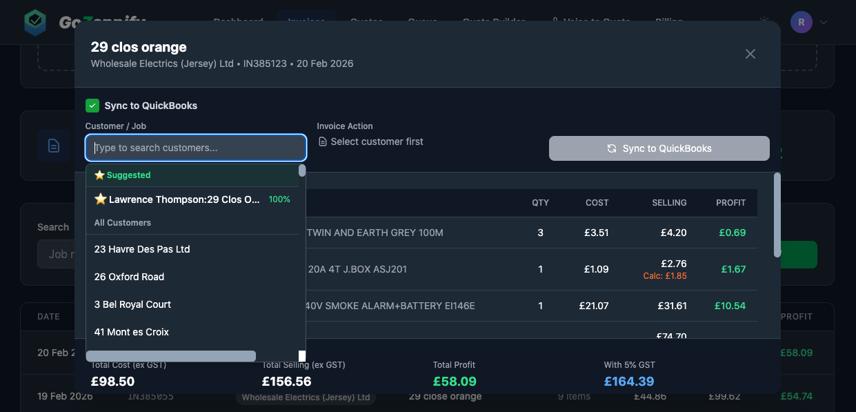 Customer dropdown with suggestions